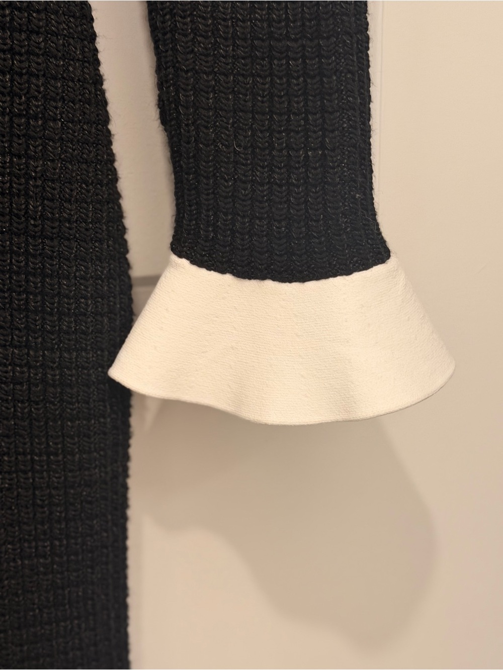 Self-Portrait Black Knit Long-Sleeve Midi Dress with White Trim - Picture 5 of 9